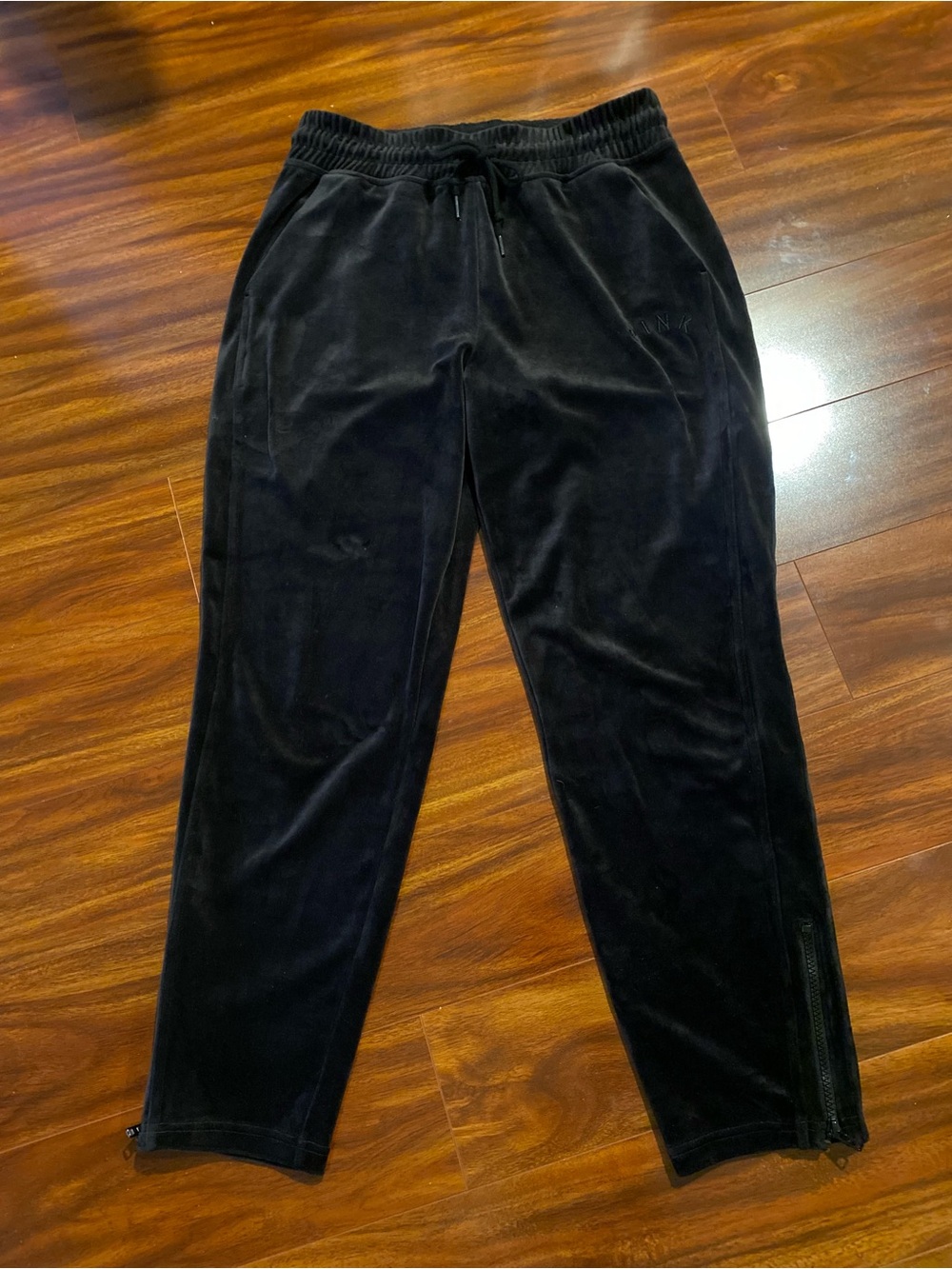 PINK Victoria's Secret Black Velour Jogger Pants ankle Zip